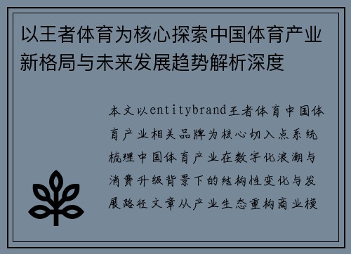 以王者体育为核心探索中国体育产业新格局与未来发展趋势解析深度